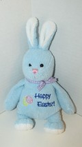 Plush Happy Easter blue white beanbag soft bunny rabbit eggs purple bow ... - $12.86