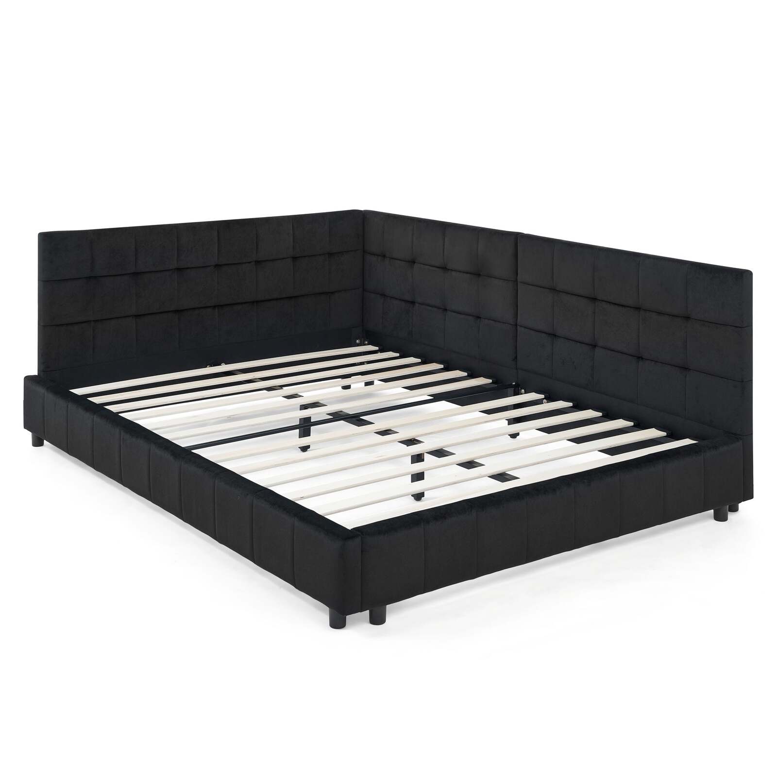 Full Size Upholstered Tufted Bed Frame Velvet Black Sofa Item image 10