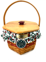 Longaberger Christmas Collection 1997 Snowflake Basket Cranberry Lid Red Trim - $64.35