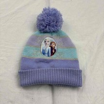 Disney Frozen II Girls Toddler Knitted Beanie Hat Blue Striped Pom-Pom 2T-5T - £8.60 GBP