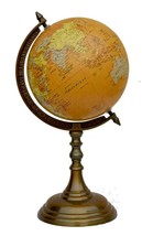  Antique Brass World Globe &amp; Map on Aluminium Stand Office Desk Decor - £73.11 GBP
