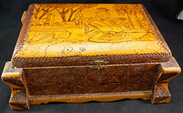 Wooden Tramp Art Jewelry Box Scene with Lady on Top Lift out Tray &amp; More - £199.00 GBP