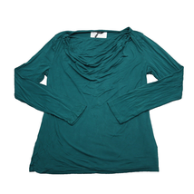 Daisy Fuentes Blouse Womens L Green Cowl Neck Long Sleeve Stretch Shirt - $19.68