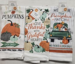 Set Of 3 Different Printed Kitchen Towels (14&quot;x24&quot;) Fall, Pumpkins Theme,Dg - £11.91 GBP