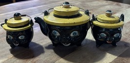 Vintage Antique Norcrest Black Cat Ceramic Coil Handle Teapot, Creamer &amp;... - $1,219.74 MXN