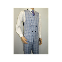 Men Apollo King 3pc Suit Window Pane Plaid 100% Soft Wool Super 150 #985-12 Blue image 8