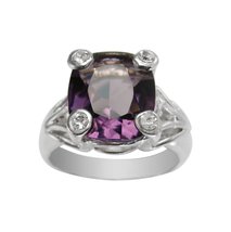 Sterling Silver Four Points Crystal Prongs Cocktail Ring, Purple, Size 6 - £19.90 GBP
