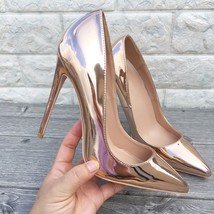 Champagne Gold Womens Patent Leather Stilettos Pumps Elegant Ladies Pointed Toe  - £59.27 GBP