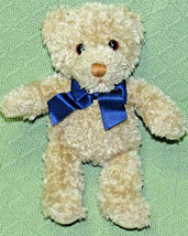 Vintage Gund Braun Thermo Scan Teddy Bear Promo 9&quot; Tan Plush Stuffed Blue Ribbon - £10.79 GBP