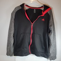 Adidas Jacket Mens XL Black Gray Red Fleece Climawarm Full Zip Hooded Hoodie - £12.70 GBP