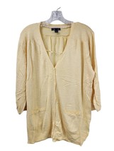 Women&#39;s Lands End Pale Yellow Button Up 3/4 Sleeve Cardigan w/ Pockets Size 2XL - £17.57 GBP