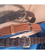 3 mens belts 44 in,wild west Dk Br, windm handtool Br, exotic Br. item:t... - $85.00