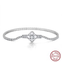 Rotatable Clover Clasp Tennis Bracelet 925 Sterling Silver for Women 2mm CZ Hand - £31.86 GBP