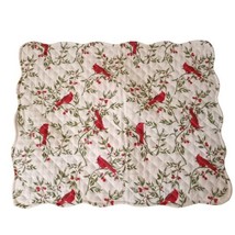 Cardinal Birds Vines Red White Holiday Quilted Pillow Shams Striped Back 20X26 - £18.50 GBP
