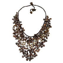 Vintage Glamour Waterfall of Mixed Brown Pearls and Crystal Beads Bib Necklace - £27.75 GBP