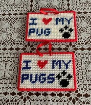 Handmade Needlepoint I Love My PUG PUGS Sign Cute Pet Lover Gift Item v - £8.78 GBP