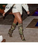 New Women&#39;s Camouflage Knee High Boots Female Pocket Stiletto Heels Boot... - £169.66 GBP
