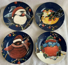 Holiday Cypress Home 8&quot; Salad Dessert Plates Holiday Christmas Birds Whi... - £19.65 GBP