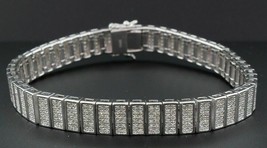 Statement Diamond Bracelet Mens Sterling Silver 7.25 Pave Round Cut 2.50 Ct - £289.86 GBP