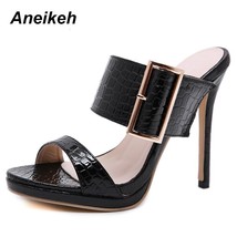 Aneikeh 2021 Fashion Sexy Gladiator Summer  PU Women  Sandals Thin High Heels Sa - £37.39 GBP