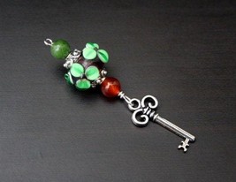 Jade and Carnelian Emerald Flower Key Blessingway bead - Mother Blessing bead, b - $16.00