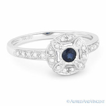 0.27 ct Round Cut Sapphire &amp; Diamond Pave 14k White Gold Right-Hand Flower Ring - £380.60 GBP