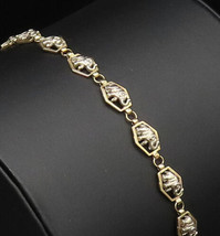 14K GOLD - Vintage Two Tone Carved Elephant Animal Chain Bracelet - GBR076 - $967.02