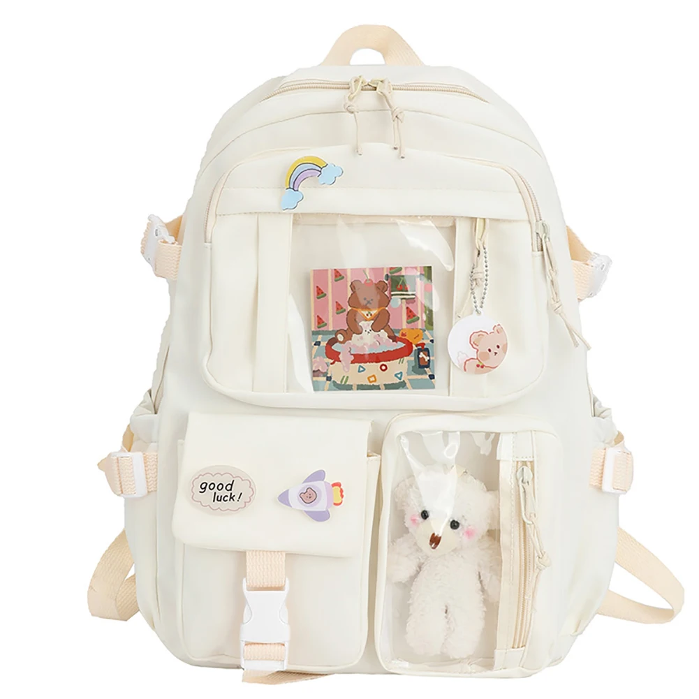 Large-capacity Cute Women Multi-Pocket Nylon Backpack Female Schoolbag College L - £73.66 GBP