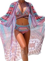 Milumia Women&#39;s 3 Piece Swimsuit Allover Print Crisscross Tie Back Bikini Sets L - £25.63 GBP