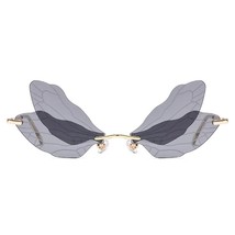 Rimless fly Wing gles UV400 Women Fashion Trend Personality Vintage Clear Ocean  - £85.63 GBP