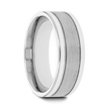 CHRONOS Offset Grooves Polished Edges and Satin Center Tungsten Band 6mm or 8mm - £131.17 GBP