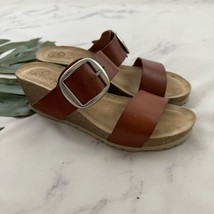 Yokono Womens Wedge Sandals Size 9 Brown Wide Leather Straps Big Buckle - £33.24 GBP