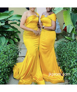 Gold Yellow Mermaid Bridesmaid Dresses,Long Wedding Guest Dress - $125.99