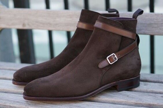 Men's Brown Jodhpur Rounded Buckle Strap Suede Magnificent Leather Boots US 7-16