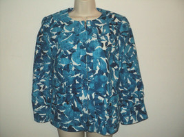 Anthracite by Muse Jacket Size 8 Small Aqua &amp; Off-White Floral 3/4 Sleeve - £26.94 GBP