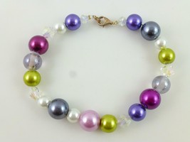 Confetti Rainbow Faux PEARL Faceted GLASS Beaded BRACELET IN STERLING SI... - $60.00