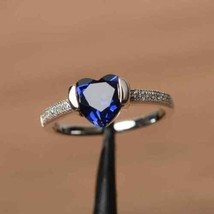 0.90 Ct Heart Cut Simulated Sapphire Ring  925 Silver Gold Plated - £67.29 GBP