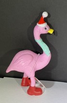 Pink Flamingo in Santa Hat &amp; Scarf Figure Christmas - $6.80