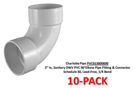 Charlotte Pipe PVC013000600 3’’ Sanitary DWV PVC 90°Elbow Sched-30 (10-P... - $1,106.84 MXN