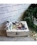 Shabby Chic Tea Box Fancy Jewelry Storage Box Lace &amp; Pearl Box Romantic ... - $2,832.12 MXN