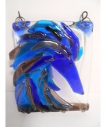 Handmade Afgan Hound Dog Layered Glass Blue Wall Hanging Suncatcher 5&quot; x 4&quot; - £11.19 GBP