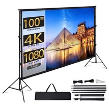 Projector Screen With Stand, 100 Inch Portable Projection Screen, 16:9 4... - $98.99