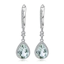Natural Green Amethyst Gemstone Drop Earrings For Women 925 Sterling Silver Fash - £85.45 GBP