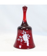 Fenton Art Glass Bell Ruby Red w/Love &amp; White HP Roses Signed FREDA HUBBARD - $720.12 MXN