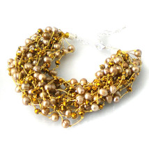 Enchanting Iridescence Bronze Colored Pearls Multi-Strand Layered Bracelet - £23.26 GBP