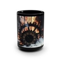 Flaming Gears &amp; Chains 15oz Black Mug Steampunk Flames Free Shipping - $24.28