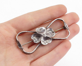 STUART NYE 925 Sterling Silver - Vintage Dark Tone Flower Brooch Pin - BP2759 - $45.46