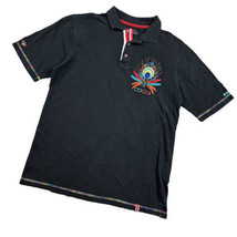 Coogi Multicolor Peacock Feather Black Embroidered Short Sleeve Collared... - $24.74