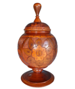 Vintage Hand Turned Carved Solid Wood Pedestal Vase With Lid 14&quot; Tall - £29.34 GBP