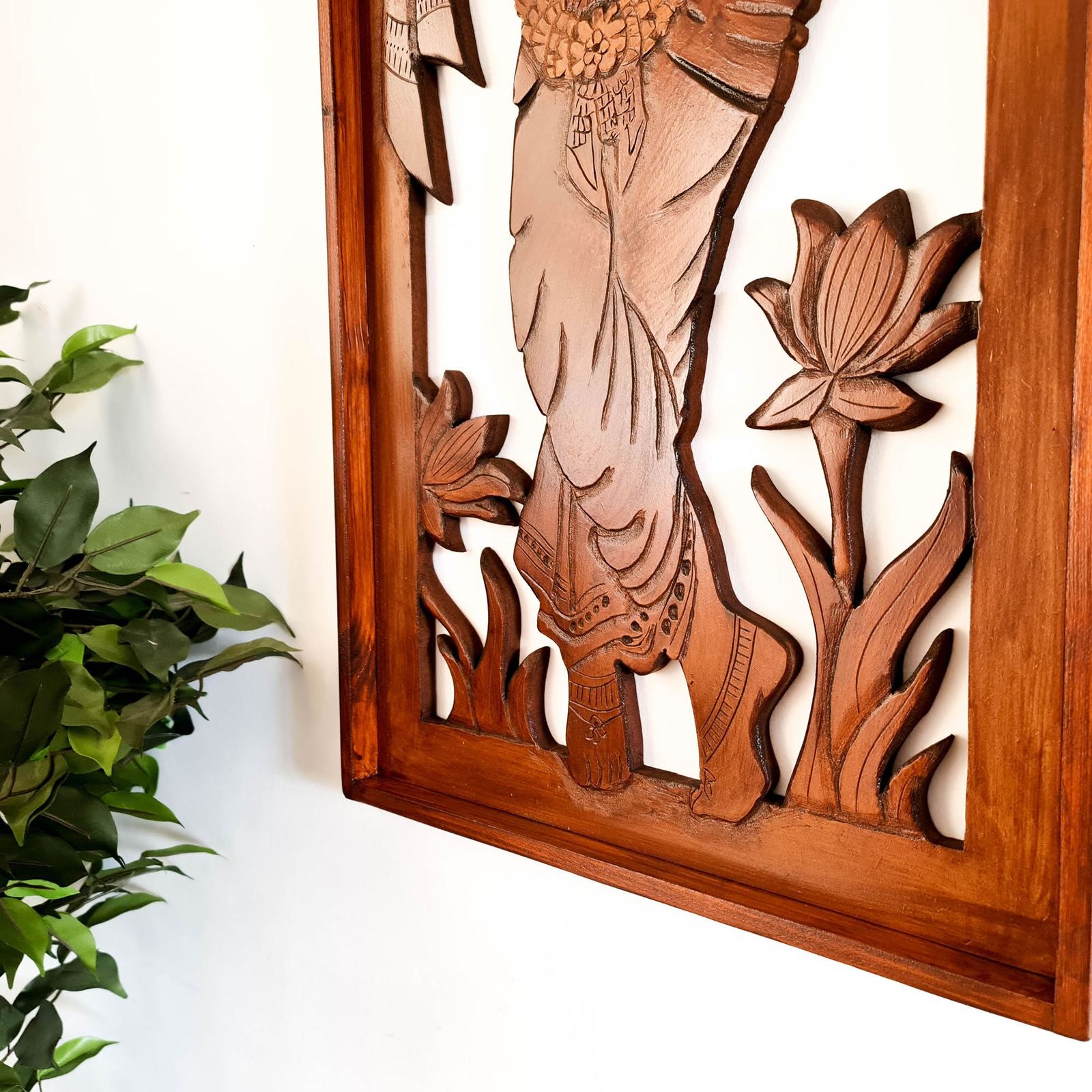 Krishna Hindu God Goddess Wood Sculpture Wall Art Temple Mandir Pooja Prayer Item image 3